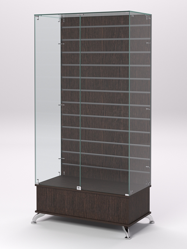 Витрина стеклянная ПРИМАВЕРА ПОДИУМ КЛАССИК №9-ЭП (с дверками, задняя стенка - экономпанель), Дуб Венге