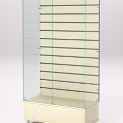 Витрина стеклянная ПРИМАВЕРА ПОДИУМ МОДЕРН №9-ЭП (с дверками, задняя стенка - экономпанель), Крем Вайс