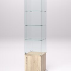 Витрина стеклянная ПРИМА КЛАССИК №2 (с дверкой, задняя стенка - стекло), Дуб Сонома