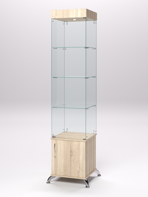 Витрина стеклянная ПРИМА КЛАССИК №2 (с дверкой, задняя стенка - стекло), Дуб Сонома