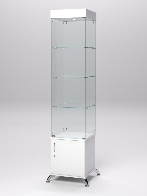 Витрина стеклянная ПРИМА КЛАССИК №2 (с дверкой, задняя стенка - стекло), Белый