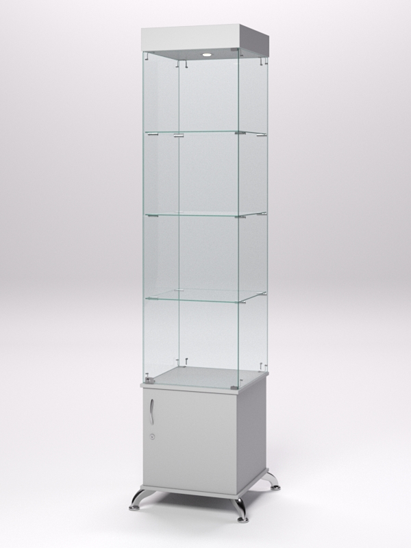 Витрина стеклянная ПРИМА КЛАССИК №2 (с дверкой, задняя стенка - стекло), Серый