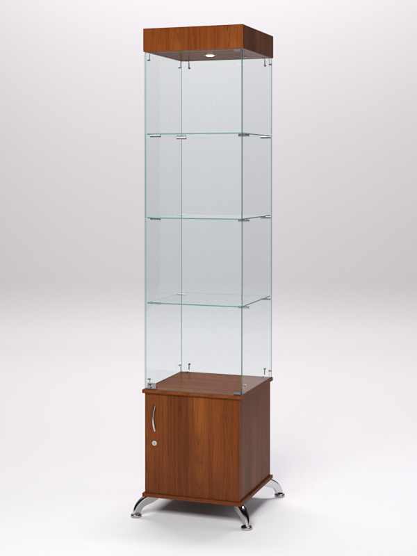 Витрина стеклянная ПРИМА КЛАССИК №2 (с дверкой, задняя стенка - стекло), Орех