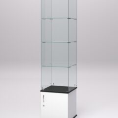 Витрина стеклянная ПРИМА МОДЕРН №2 (с дверкой, задняя стенка - стекло), Белый и Черный