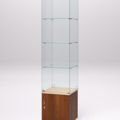 Витрина стеклянная ПРИМА МОДЕРН №2 (с дверкой, задняя стенка - стекло), Орех и Дуб Сонома