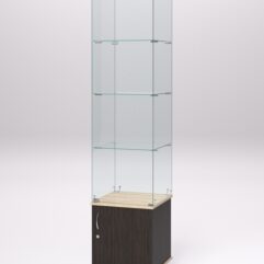 Витрина стеклянная ПРИМА МОДЕРН №2 (с дверкой, задняя стенка - стекло), Дуб Венге и Дуб Сонома
