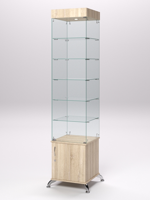 Витрина стеклянная ПРИМА КЛАССИК №502 (с дверкой, задняя стенка - стекло), Дуб Сонома