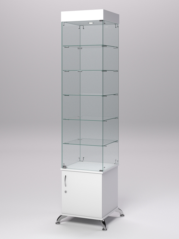 Витрина стеклянная ПРИМА КЛАССИК №502 (с дверкой, задняя стенка - стекло), Белый