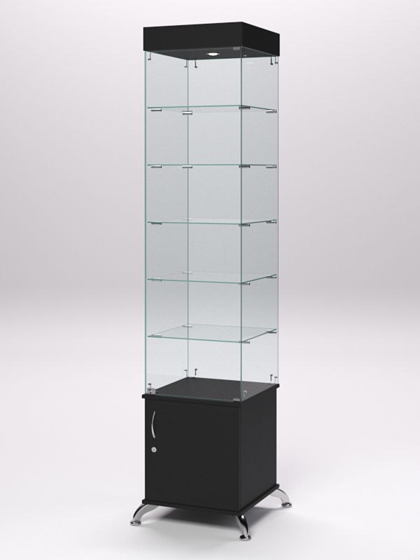 Витрина стеклянная ПРИМА КЛАССИК №502 (с дверкой, задняя стенка - стекло), Черный