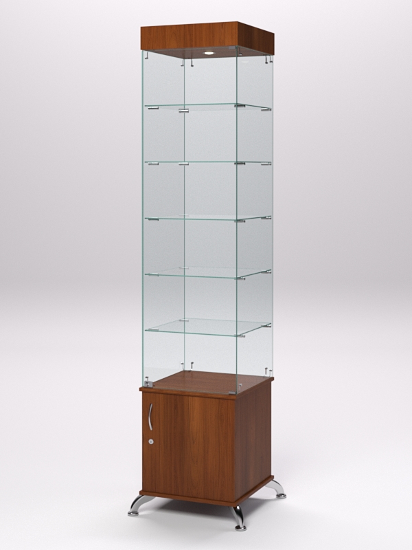 Витрина стеклянная ПРИМА КЛАССИК №502 (с дверкой, задняя стенка - стекло), Орех