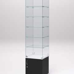 Витрина стеклянная ПРИМА КЛАССИК №502 (с дверкой, задняя стенка - стекло), Черный и Белый