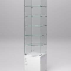 Витрина стеклянная ПРИМА МОДЕРН №502 (с дверкой, задняя стенка - стекло), Белый