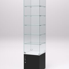 Витрина стеклянная ПРИМА МОДЕРН №502 (с дверкой, задняя стенка - стекло), Черный и Белый