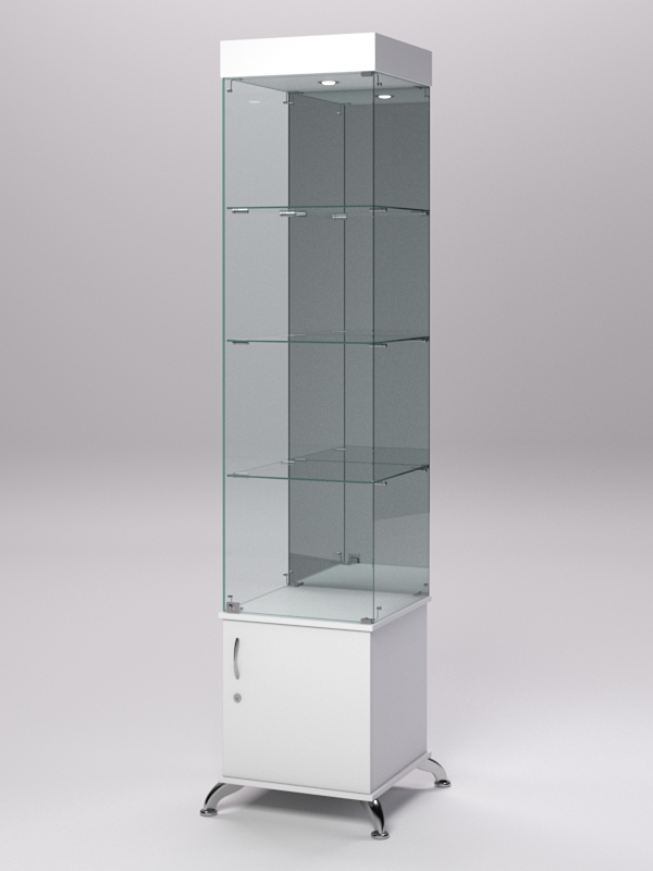 Витрина стеклянная ПРИМА КЛАССИКА №4 (с дверкой, задняя стенка - зеркало), Белый