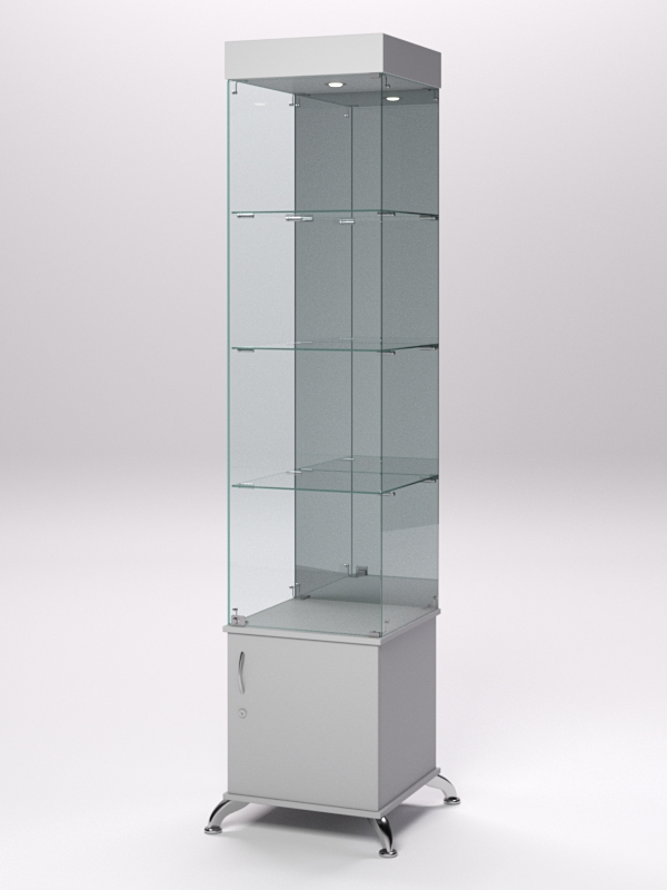 Витрина стеклянная ПРИМА КЛАССИКА №4 (с дверкой, задняя стенка - зеркало), Серый