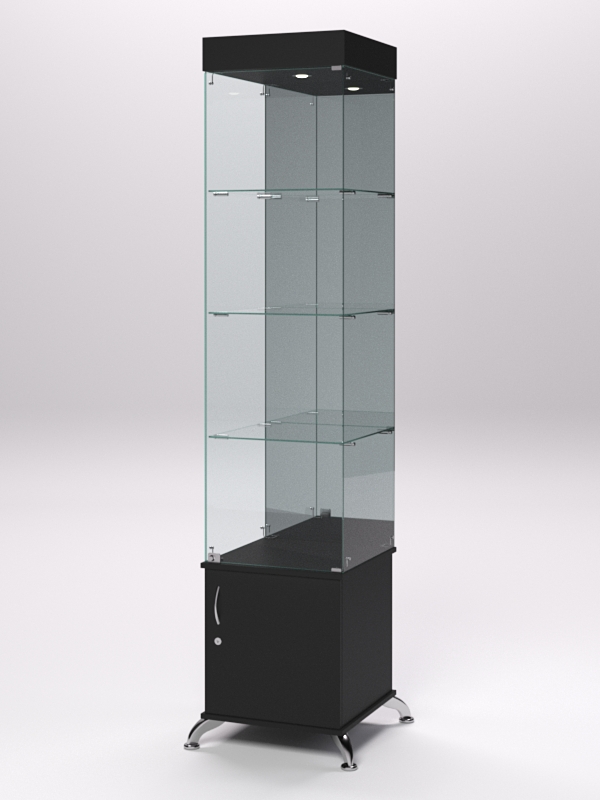 Витрина стеклянная ПРИМА КЛАССИКА №4 (с дверкой, задняя стенка - зеркало), Черный