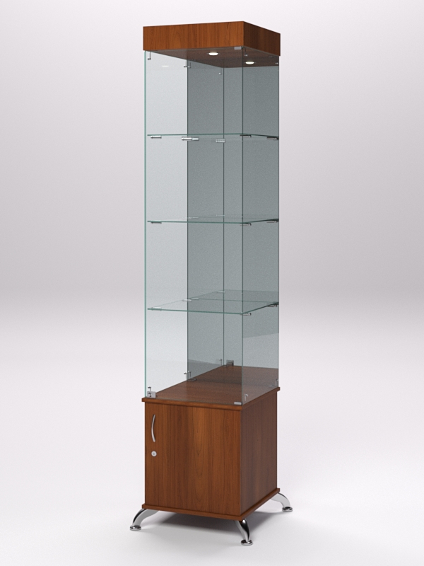 Витрина стеклянная ПРИМА КЛАССИКА №4 (с дверкой, задняя стенка - зеркало), Орех