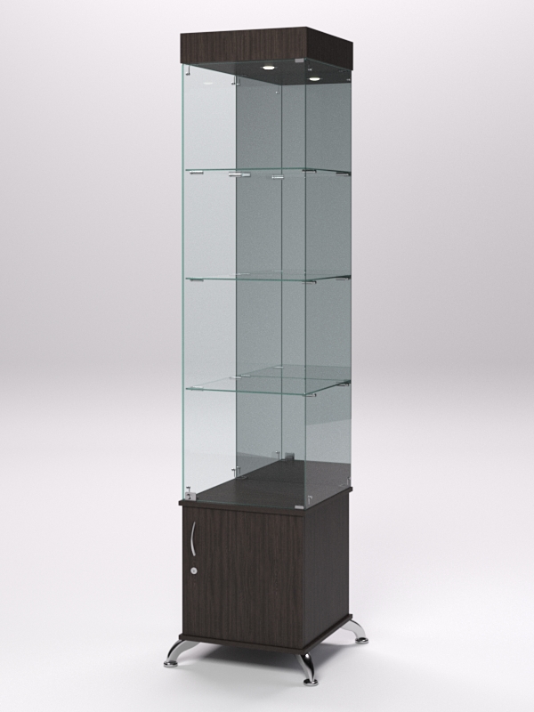 Витрина стеклянная ПРИМА КЛАССИКА №4 (с дверкой, задняя стенка - зеркало), Дуб Венге