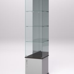 Витрина стеклянная ПРИМА КЛАССИКА №4 (с дверкой, задняя стенка - зеркало), Серый и Дуб Венге