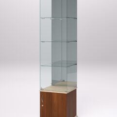 Витрина стеклянная ПРИМА КЛАССИКА №4 (с дверкой, задняя стенка - зеркало), Орех и Дуб Сонома