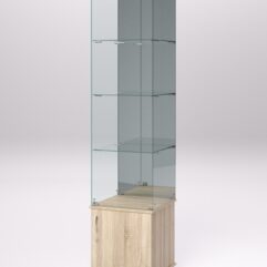 Витрина стеклянная ПРИМА МОДЕРН №4 (с дверкой, задняя стенка - зеркало), Дуб Сонома
