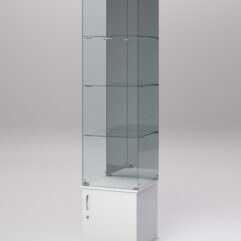 Витрина стеклянная ПРИМА МОДЕРН №4 (с дверкой, задняя стенка - зеркало), Белый