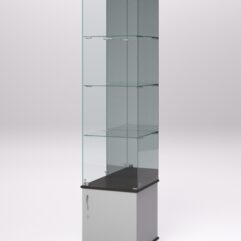 Витрина стеклянная ПРИМА МОДЕРН №4 (с дверкой, задняя стенка - зеркало), Серый и Дуб Венге