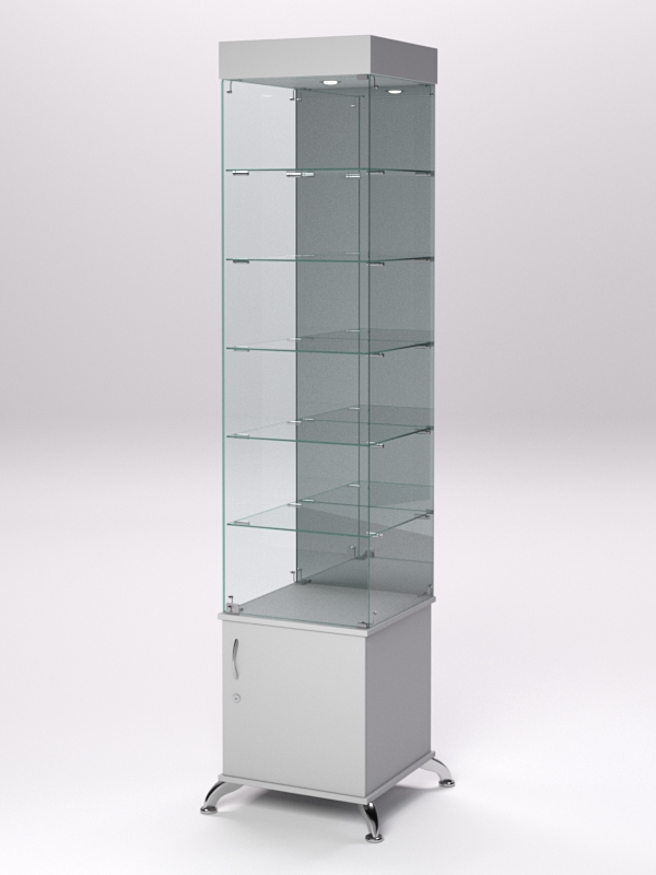 Витрина стеклянная ПРИМА КЛАССИК №504 (с дверкой, задняя стенка - зеркало), Серый