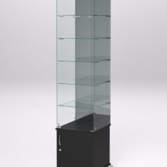 Витрина стеклянная ПРИМА КЛАССИК №504 (с дверкой, задняя стенка - зеркало), Черный