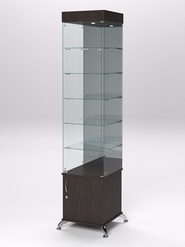 Витрина стеклянная ПРИМА КЛАССИК №504 (с дверкой, задняя стенка - зеркало), Дуб Венге