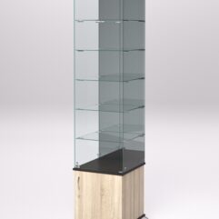 Витрина стеклянная ПРИМА КЛАССИК №504 (с дверкой, задняя стенка - зеркало), Дуб Сонома и Дуб Венге