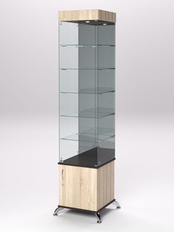 Витрина стеклянная ПРИМА КЛАССИК №504 (с дверкой, задняя стенка - зеркало), Дуб Сонома и Дуб Венге