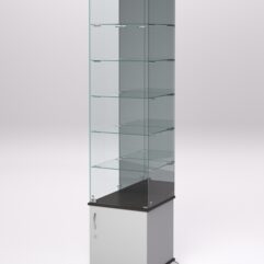 Витрина стеклянная ПРИМА КЛАССИК №504 (с дверкой, задняя стенка - зеркало), Серый и Дуб Венге