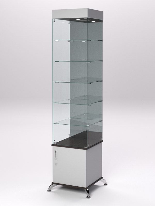 Витрина стеклянная ПРИМА КЛАССИК №504 (с дверкой, задняя стенка - зеркало), Серый и Дуб Венге