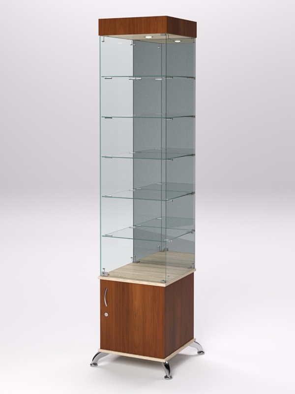 Витрина стеклянная ПРИМА КЛАССИК №504 (с дверкой, задняя стенка - зеркало), Орех и Дуб Сонома