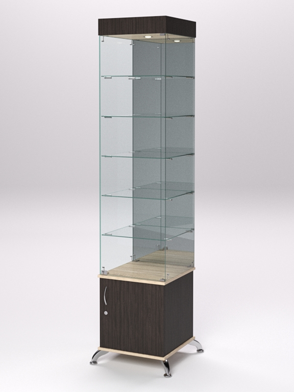 Витрина стеклянная ПРИМА КЛАССИК №504 (с дверкой, задняя стенка - зеркало), Дуб Венге и Дуб Сонома