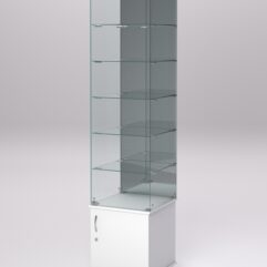 Витрина стеклянная ПРИМА МОДЕРН №504 (с дверкой, задняя стенка - зеркало), Белый