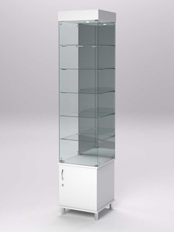 Витрина стеклянная ПРИМА МОДЕРН №504 (с дверкой, задняя стенка - зеркало), Белый