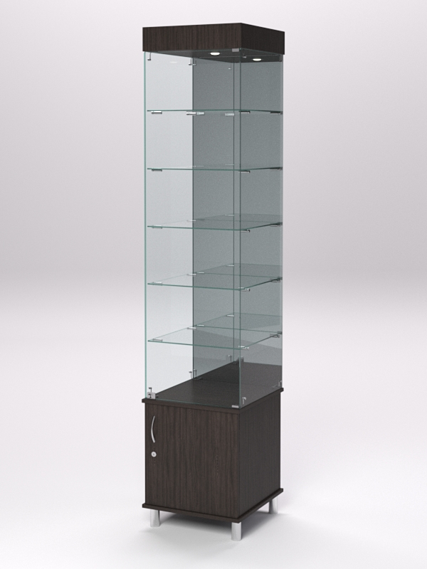 Витрина стеклянная ПРИМА МОДЕРН №504 (с дверкой, задняя стенка - зеркало), Дуб Венге