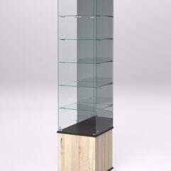 Витрина стеклянная ПРИМА МОДЕРН №504 (с дверкой, задняя стенка - зеркало), Дуб Сонома и Дуб Венге