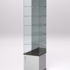 Витрина стеклянная ПРИМА МОДЕРН №504 (с дверкой, задняя стенка - зеркало), Серый и Дуб Венге