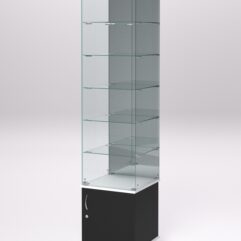 Витрина стеклянная ПРИМА МОДЕРН №504 (с дверкой, задняя стенка - зеркало), Черный и Белый