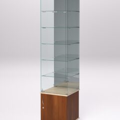 Витрина стеклянная ПРИМА МОДЕРН №504 (с дверкой, задняя стенка - зеркало), Орех и Дуб Сонома