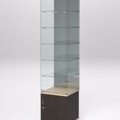 Витрина стеклянная ПРИМА МОДЕРН №504 (с дверкой, задняя стенка - зеркало), Дуб Венге и Дуб Сонома