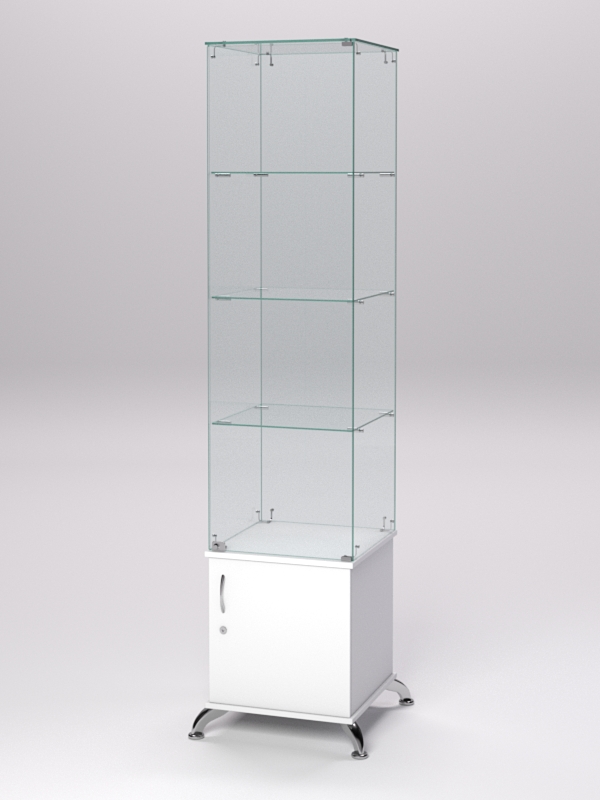 Витрина стеклянная ПРИМА КЛАССИК №6 (с дверкой, задняя стенка - стекло), Белый