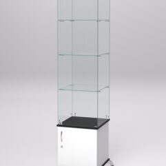 Витрина стеклянная ПРИМА КЛАССИК №6 (с дверкой, задняя стенка - стекло), Белый и Черный