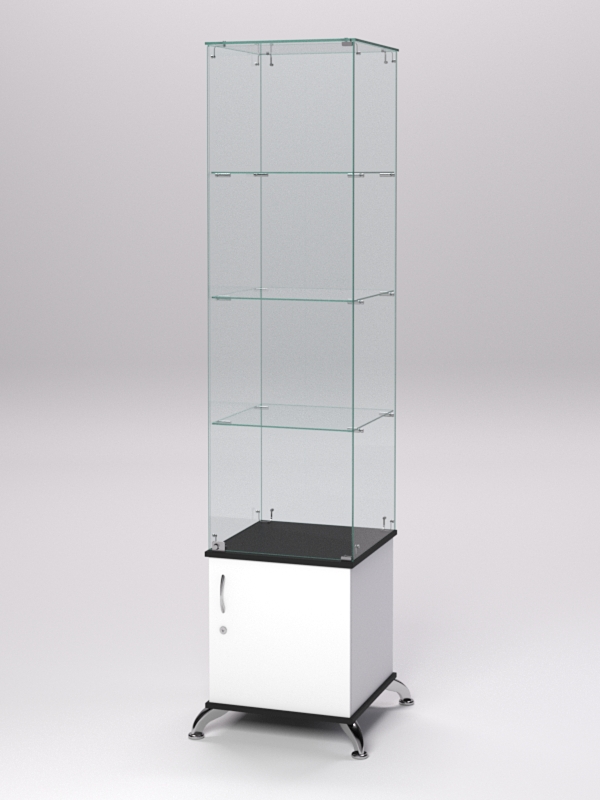 Витрина стеклянная ПРИМА КЛАССИК №6 (с дверкой, задняя стенка - стекло), Белый и Черный