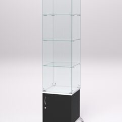 Витрина стеклянная ПРИМА КЛАССИК №6 (с дверкой, задняя стенка - стекло), Черный и Белый