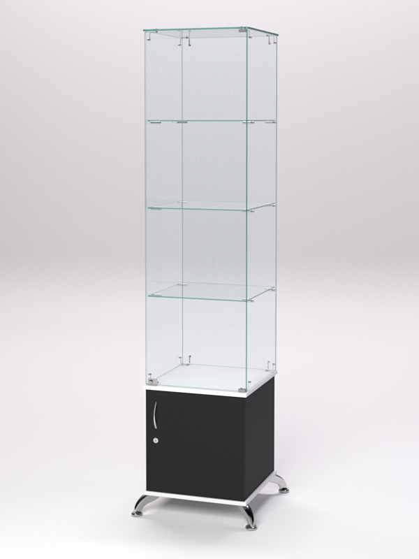 Витрина стеклянная ПРИМА КЛАССИК №6 (с дверкой, задняя стенка - стекло), Черный и Белый