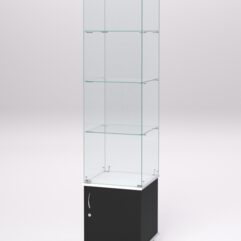Витрина стеклянная ПРИМА МОДЕРН №6 (с дверкой, задняя стенка - стекло), Черный и Белый